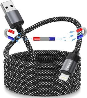 Magtame Coiled Magnetic iPhone Charger 3.3ft, iPhone Lightning Cable for CarPlay, Braided USB A to Lightning Cord Self Winding - MFi Certified, iPhone 14/13/12/11 Pro Silver