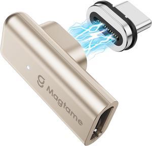 Magtame 240W Magnetic USB C Male to USB C Female Adapter 90 Degree Right Angle, 24Pin Type C Adapter Extender, 40Gbps 4K Video for USB 4 Cable Steam Deck, ROG Ally, Switch, PC, Tablet, iPhone 15