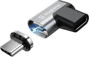 Magtame Magnetic 90 Degree USB-C Male to USB-C Female Adapter, 240W Right Angle 20Gbps Data Transfer 4K Video Output, Gray