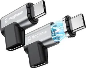 Magtame 2Pack 24Pin Magnetic USB C 90 Degree Adapter 240W(40Gbps and 4K Video), USB-C Male to USBC Female Right Angle Adapter