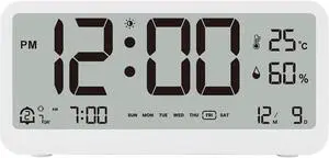 DURFICST Alarm Clock, 8001-EN Multifunctional Digital Clock, LED Brightness, Adjustable Temperature, Humidity Display, Alarm Clock with Two Alarm Modes, Week, Date and Month Display