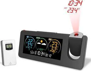 DURFICST FJ3538 New Electronic Projection Clock Weather Station Weather Forecast Temperature and Humidity Color Screen Digital Alarm Clock