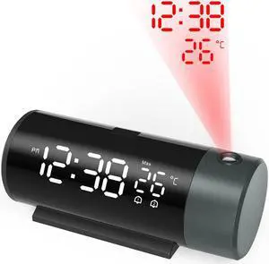 DURFICST FJ1006A Digital Projection Alarm Clock with Temperature 180° Rotation USB Electronic Table Bedroom Bedside Clocks Snooze Function 3D Wall Clock