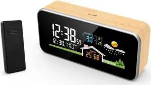 DURFICST FJ1005A Weather Station Huity Indoor Outdoor Digital Display Thermometer Adjustable Brightness Backlight Home Forecast Station DCF Radio Control with Calendar Alarm Clock