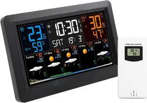 DURFICST WiFi Tuya Color Screen Weather Forecast Wall Clock Digital Thermometer, Color Display Digital Weather Thermometer with Atomic Clock, Barometric Pressure