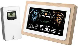 DURFICST Weather Station,FJ3399C Smart Weather Station with Clock Indoor and Outdoor Temperature and Humidity Measurement Multifunctional VA Large Color Screen Weather Clock