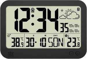DURFICST Weather Station, Wall Clock, Digital Alarm, Electronic Temperature Watch, Battery Operated Wall Clocks or Desk Clocks for Bedroom, Living Room, Office