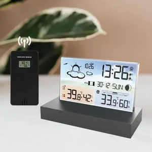 DURFICST 3396C Weather Clock, Color Screen, Transparent Abs Wired Clock with Bedroom Clock for Bedroom Clock, Weather Monitoring Clocks