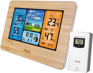 DURFICST FJ3373 Multifunction Digital Weather Station LCD Alarm Clock Indoor Outdoor Weather Forecast Barometer Thermometer Hygrometer with Wireless Outdoor Sensor USB Power Cord