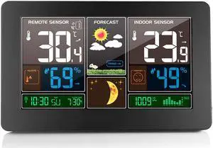 DURFICST 3 in 1 Wireless Weather Station Indoor Outdoor Thermometer Hygrometer Barometer USB Powered Room Temperature Monitor Battery Operated Humidity Meter Air Pressure Gauge