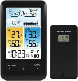 DURFICST FJ3395D LCD Weather Station Alarm Clock Snooze Digital Indoor Outdoor Temperature Humidity Monitor Thermohygrometer Backlight