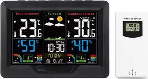 DURFICST FJ3383C Color Display Weather Station, Digital Clock, Barometer, Thermometer, Hygrometer, Outdoor Sensor with Trend, Mold Risk