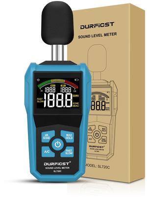 DURFICST Decibel Meter, Sound Level Meter, Portable Level Meter, dB/SONE Units Fast Switching, with LCD Colour Screen, Backlight, A/C Counterweight, Sound meter for home and construction sites