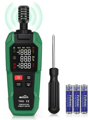 SQECH Temperature Humidity Meter,High Precision Digital Hygrometer with Ambient, Relative Humidity,Dew Point,Wet Bulb,Thermometer Hygrometer with Color Backlight & Flashlight,Max/Min,Data Hold