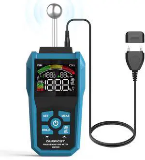DURFICST Moisture Meter, Moisture Meter Wall, Pin&Pinless Moisture Meter with Color LCD and Acoustic Alarm, Detects 20-40 mm Walls, Wood, Masonry, Concrete and Other Building Materials