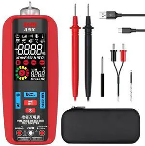 DURFICST Smart Digital Multimeter Color LCD Auto Current Tester with Temperature Probe VFD Voltage Tester Capacitance Resistance Hz Diode with Case and Rechargeable Battery