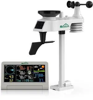 SQECH Weather Station,Weather Stations Wireless Indoor Outdoor with 7-in-1 Outdoor Sensor,Home Weather Station with Weather Forecast,Temp&Humidity,Rain Gauge,Wind,Moon Phase,Calendar,Alarm Clock