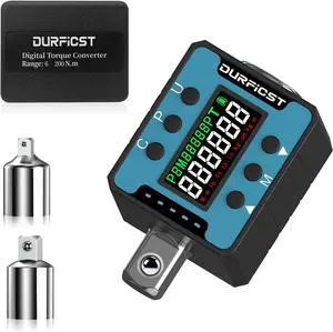 DURFICST Digital Torque Wrench, 1/2" Digital Torque Adapter with Backlight/Alarm, Electronic Torque Wrench Converter with ±2% Accuracy, Range 6-200 N.m,Buzzer and LED Indicator, for Automotive Repair