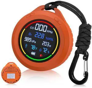 Oxygen Detector,SQECH 6-in-1 Air Oxygen Monitor Measures CO/O2/Temperature/Humidity/Altitude/Atmospheric Pressure,Portable Oxygen Monitor with Alarm & Color Backlight,for Indoor,Camping,RV,Travel