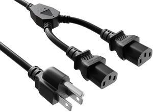 Cable Leader 3ft NEMA 5-15P to Dual C13 Universal Power Cord Splitter Cable 18AWG, Black
