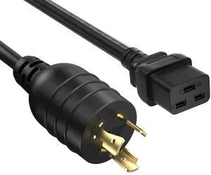 CableLeader 10ft NEMA L5-20P to C19 Heavy Duty Power Cord, 12 AWG, 20A/125V, w/ Industrial Grade Locking Plug, for Computers, Servers, Monitors to a PDU or UPS, UL Listed, Black
