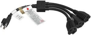 CableLeader 3 Outlet Power Extension Splitter Cord Cable 5-15P to 5-15R x 3, Power Cord Extension, Heavy Duty Power Extension Cable, 14AWG, 3 Prong Splitter - 1 Pack, 1.1ft