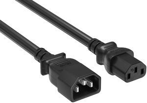 CableLeader 10ft IEC-320 C13 to C14 Heavy-Duty Power Extension Cord 14 AWG 15A/250V SJT, Black