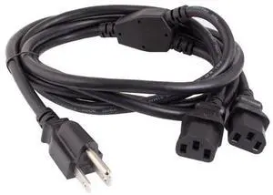 Cable Leader 6ft 16 AWG Universal Power Cord Splitter Cable (NEMA 5-15P to IEC320 C13 x 2), Black