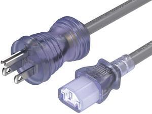 CableLeader 15ft 14 AWG NEMA 5-15P to IEC320 C13 Hospital Grade Power Cord, 15A/125V, SJT, Green Dot Medical Power Cable for Medical Devices, Computer & Monitor, UL Listed, Clear