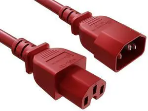CableLeader 3ft IEC-60320 C14 to C15 PDU Server Power Cord 14AWG 15A/250V SJT, Red