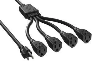 CableLeader 20in 1x NEMA 5-15P to 4 x NEMA 5-15R Power Extension Cord Splitter Cable 14 AWG