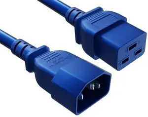 Cable Leader 4ft C14 to C19 Power Extension Cord, 14AWG, 15A/250V, SJT, Blue, UL Listed, for Server Rack & PDU Cable Leader 4ft C14 to C19 Power Extension Cord, 14AWG, 15A/250V, SJT, Blue, UL Listed, for Server Rack & PDU