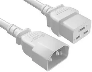 Cable Leader 2ft C14 to C19 Power Extension Cord, 14AWG, 15A/250V, SJT, White, UL Listed, for Server Rack & PDU Cable Leader 2ft C14 to C19 Power Extension Cord, 14AWG, 15A/250V, SJT, White, UL Listed, for Server Rack & PDU