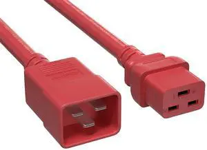 Cable Leader 4ft C20 to C19 Heavy Duty Power Extension Cord, 12AWG, 20A/250V, SJT, Red, UL Listed, for Server Rack & PDU Cable Leader 4ft C20 to C19 Heavy Duty Power Extension Cord, 12AWG, 20A/250V, SJT, Red, UL Listed, for Server Rack & PDU