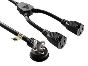 Cable Leader 14in NEMA NEMA 5-15P Low Profile Angled to 2x NEMA 5-15R Power Splitter Cord, 16 AWG SJT 13A/125V, Black - 1 to 2 Y Splitter for Outlets, PC & Equipment, UL Listed Cable Leader 14in NEMA NEMA 5-15P Low Profile Angled to 2x NEMA 5-15R Power Splitter Cord, 16 AWG SJT 13A/125V, Black - 1 to 2 Y Splitter for Outlets, PC & Equipment, UL Listed