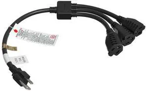 Cable Leader 18in NEMA NEMA 5-15P to 3x NEMA 5-15R Power Splitter Cord, 14 AWG SJT, Black - 1 to 3 Y Splitter for Outlets, PC & Equipment, UL Listed Cable Leader 18in NEMA NEMA 5-15P to 3x NEMA 5-15R Power Splitter Cord, 14 AWG SJT, Black - 1 to 3 Y Splitter for Outlets, PC & Equipment, UL Listed
