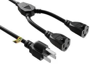Cable Leader 14in NEMA 5-15P to 2x 5-15R Power Splitter Cord, 16 AWG SJT 13A/125V, Black - 1 to 2 Y Splitter for Outlets, PC & Equipment, UL Listed Cable Leader 14in NEMA 5-15P to 2x 5-15R Power Splitter Cord, 16 AWG SJT 13A/125V, Black - 1 to 2 Y Splitter for Outlets, PC & Equipment, UL Listed
