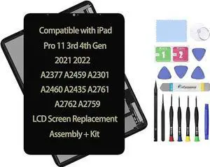 11" LCD Screen Replacement Compatible with iPad Pro 11 2021 3rd 4th Gen A2377 A2459 A2301 A2460 2022 A2435 A2761 A2762 A2759 Display OLED LCD Assembly + Glass Touch Digitizer Repair Kit