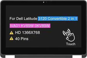 LCD Replacement for Dell Latitude 3120 Convertible 2 in 1 Notebook IVA01 KV89W 0KV89W Touch Screen Digitizer Display Panel HD 40 Pins