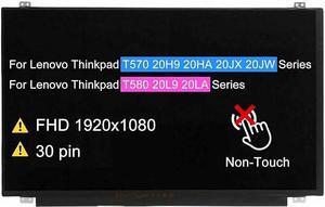 LCD Screen Replacement for Lenovo Thinkpad T570 20HA 20JX 20JW 20L9 20LA Series Non-Touch Display Panel FHD 30 pin 60Hz