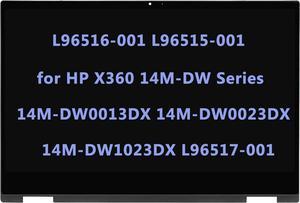L96516-001 L96515-001 L96517-001 Replacement for HP Pavilion X360 14M-DW 14M-DW0013DX 14M-DW0023DX 14M-DW1023DX 14-DW0097NR 14M-DW1033DX 14.0" FHD LCD Display Touch Screen Digitizer Assembly Bezel