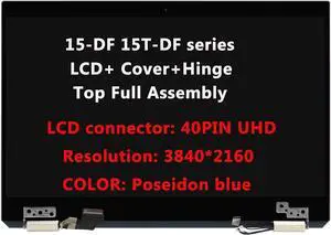 Screen Replacement for HP Spectre X360 15-DF 15T-DF 15-DF1033DX 15-DF1040NR 15-DF1045NR LCD Screen Replacement Display + Cover + Hinge Full Top Assembly(UHD Blue)