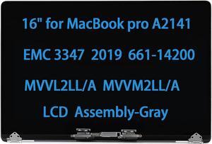 16" Screen Replacement for MacBook pro A2141 EMC 3347 2019 LCD Screen Replacement Display Assembly MVVL2LL/A MVVM2LL/A 661-14200 (Space Gray)