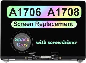 NUOLAISUN 13.3" New Screen Replacement for MacBook Pro Retina A1706 A1708 Late 2016 Mid 2017 EMC 3071 EMC 3163 EMC 2978 EMC 3164 LCD Screen Retina Display Full Assembly (Space Grey)