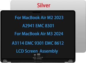15" Screen Replacement for MacBook Air M2 A2941 EMC 8301 M3 A3114 EMC 9301 EMC 8612 MQKU3LL/A MQKV3LL/A 2023-2024 LCD Screen Display Complete Top Assembly (Silver)