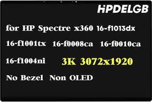 GBOLE Replacement for HP Spectre x360 2-in-1 16-f1013dx 16-f1001tx 16-f0008ca 16-f0010ca 16-f1004ni LCD Touch Screen Display Digitizer Assembly 16.0 inche 3K+ 3072x1920 No Bezel Non-OLED