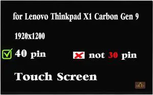 GBOLE Screen Replacement for Lenovo Thinkpad X1 Carbon Gen 9 10 LCD LED Display Replacement Panel 1920x1200 IPS 40 Pin Touch Screen