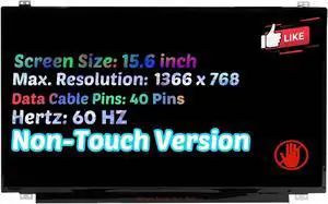 15.6" Non-Touch Screen Replacement for HP 15-R032DS 15-R034DS 15-R035DS 15-R036DS LCD Display Panel HD 1366 * 768 40 pin (with Tabs)
