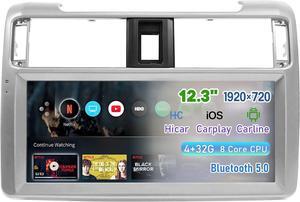 NUOLAISUN Car Stereo Radio Dash Kit for Toyota 4Runner Radio 2009-2022, Silver Lower 12.3" Android Head Unit TS10, 4+32G, Wireless CarPlay & Android Auto, GPS Navigation, AHD Backup Camera