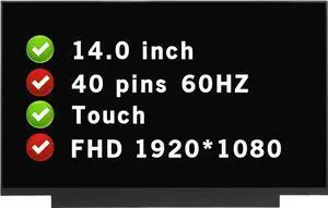 GBOLE (1920x1080)Screen Replacement For Lenovo ThinkPad L14 Gen 1 20U1 20U2 20U5 20U6 B140HAK03.2 HW2A 5D10W46479 SD10W73326 5D10W46480 FHD IPS LCD Display Touch Screen 14" 40pins